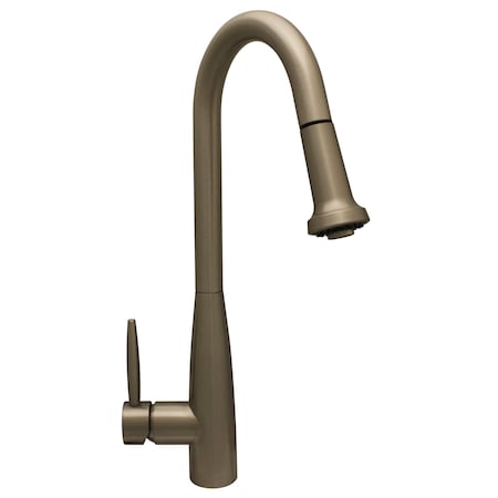 Whitehaus Sgl Hole/Sgl Lvr Handle Faucet W/ A Gooseneck Swivel Spout And Pull-Do WH2070838-BN